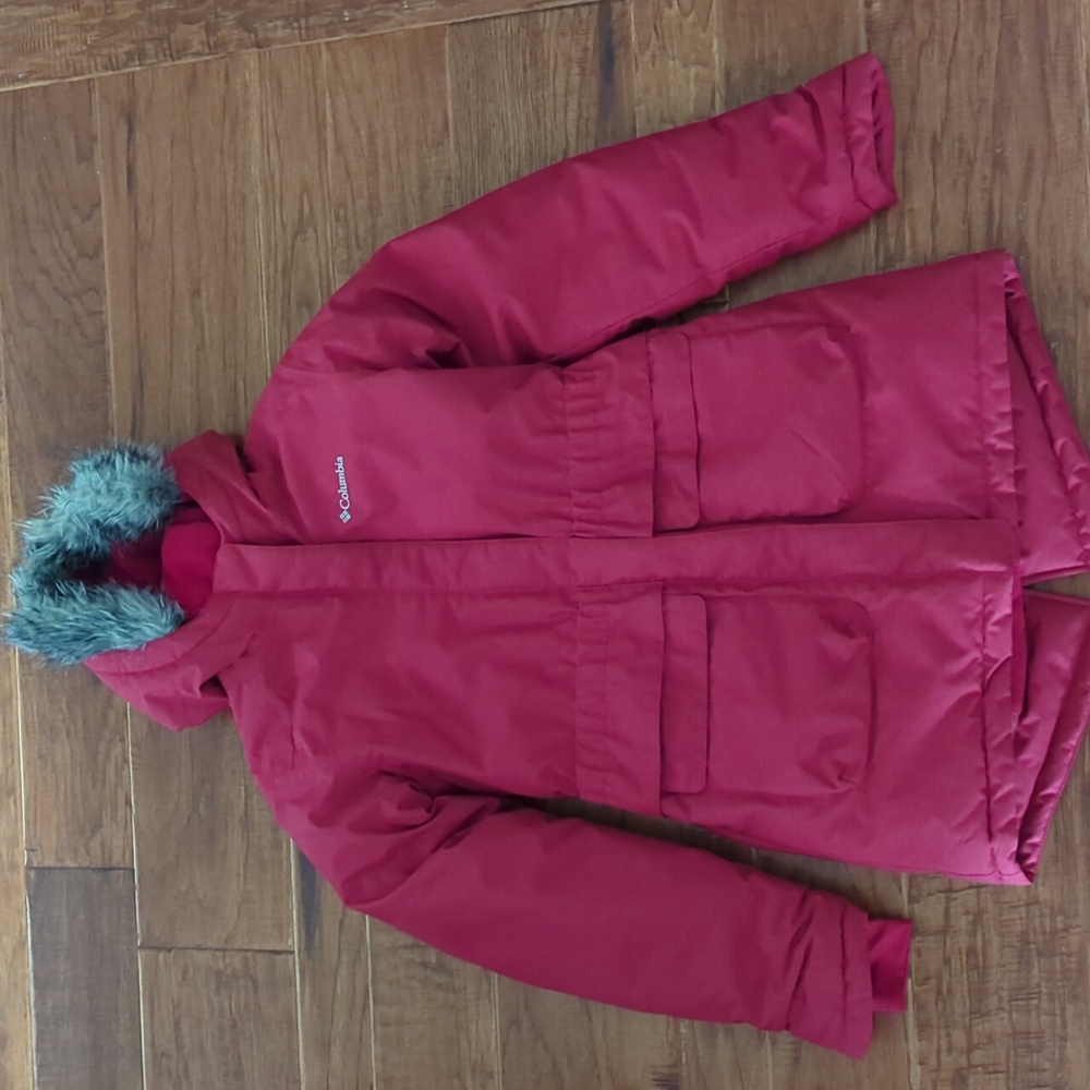 Columbia Omniheat Warm Winter Faux Fur Hooded Coat Red Large
